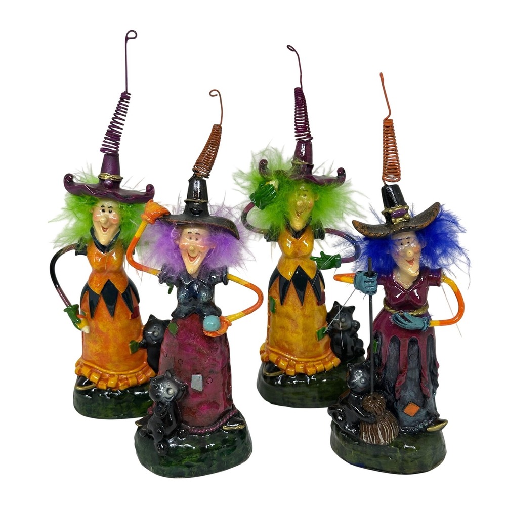 Halloween Witch Figurines Multicolor Whimsical Spooky Decor Set of 4